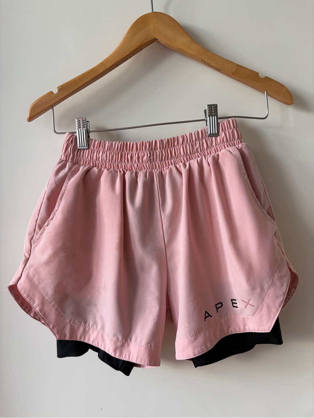 Apex Two-Layer Pink Athletic Running Shorts with Black Liner + Zip Pocket S